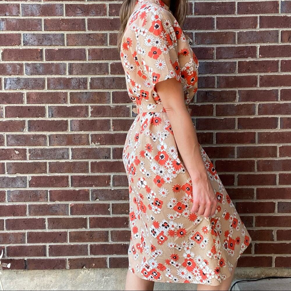 Vintage retro 60s/70s belted floral tie neck fit flare dress small medium - Picture 8 of 9